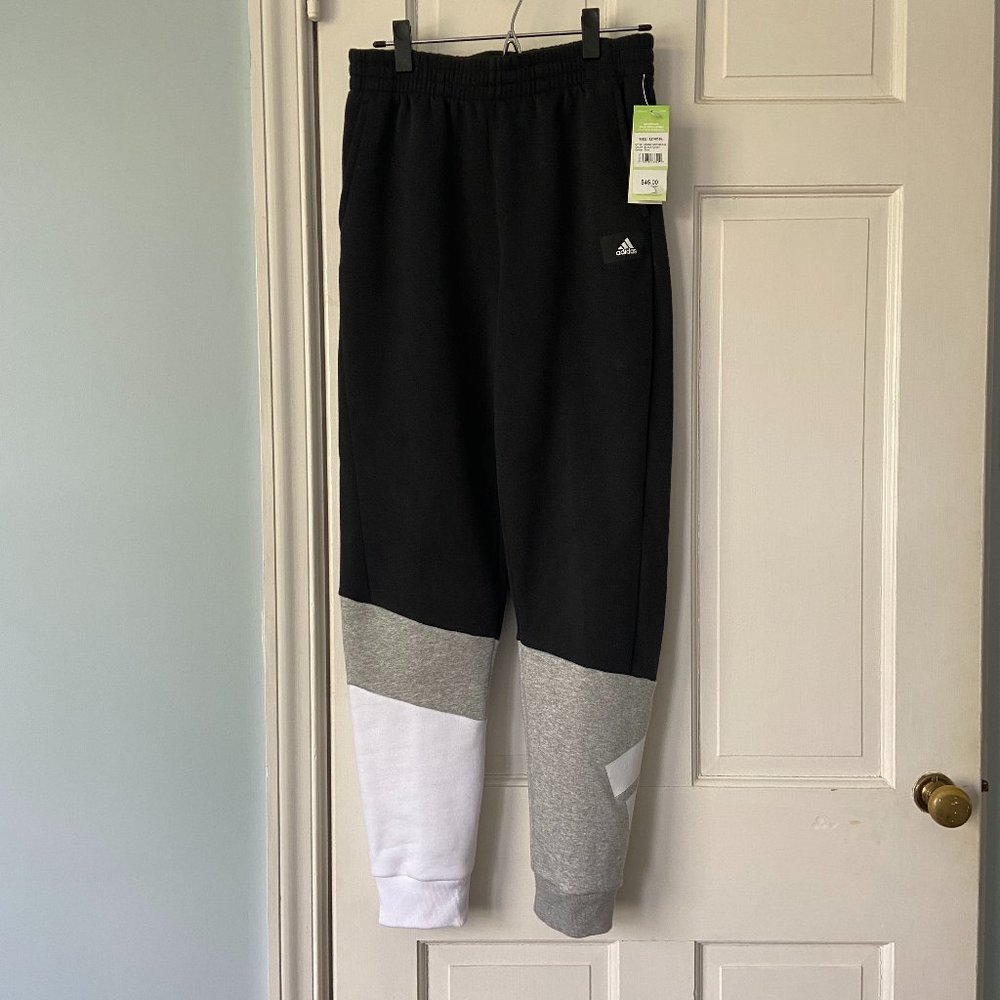 Adidas Joggers Size 14/16 Boys; Black with White and Gray Color Block